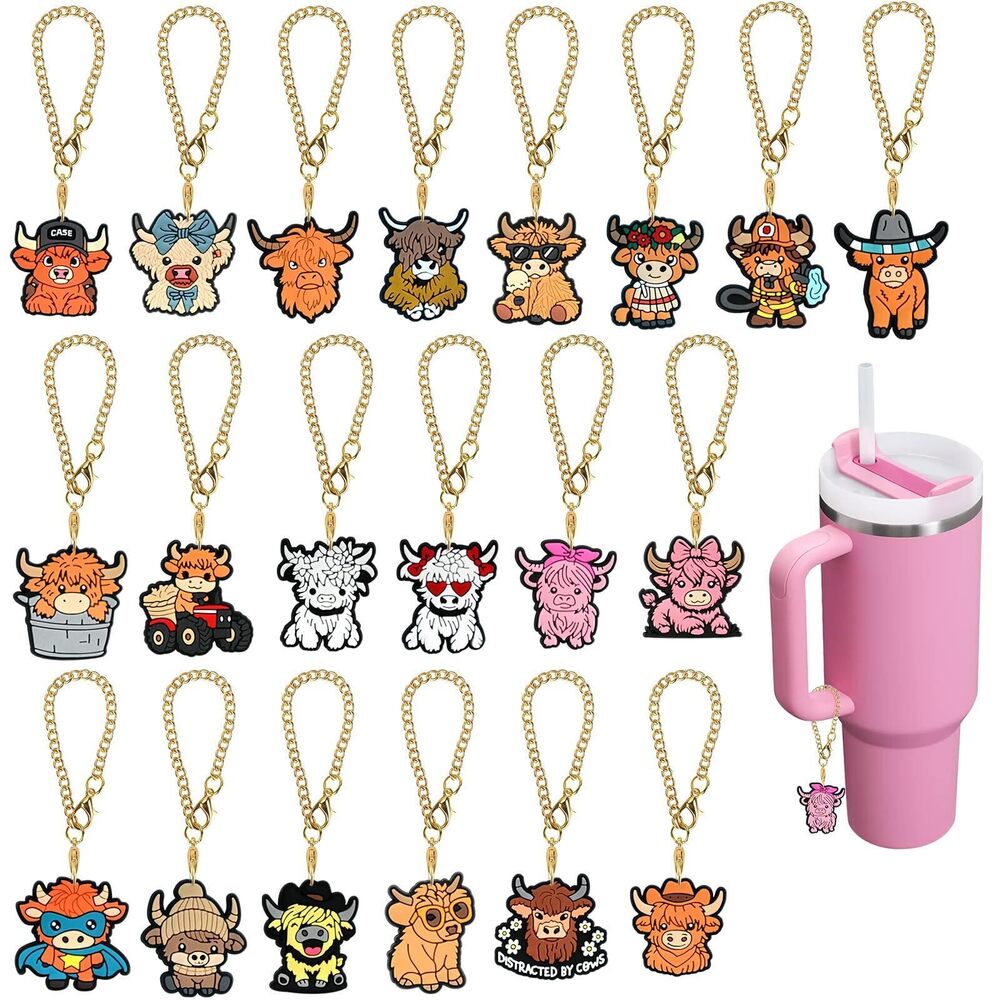 7806 Charm Accessories for Stanley Cup 20 PCS Cute Highland Cow Cup chain